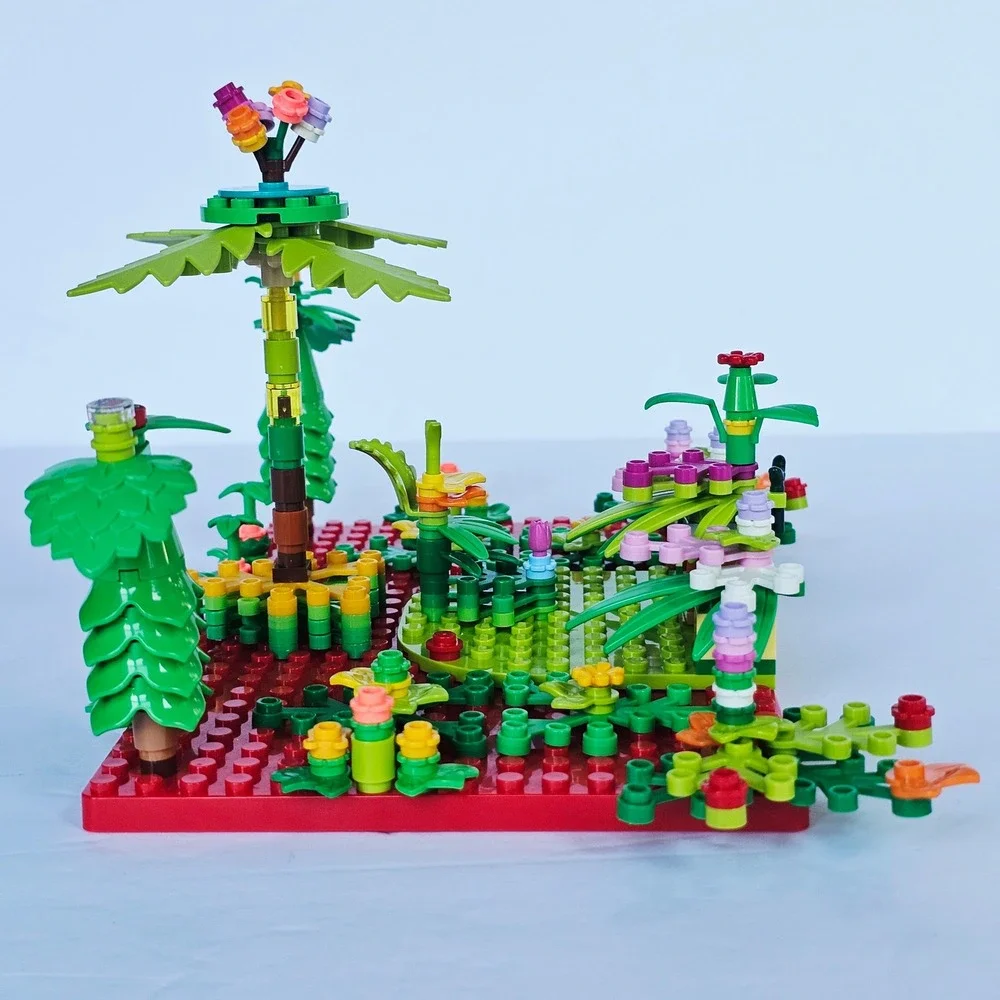 LEGO Custom Tropical Garden Jungle MOC Red Baseplate Botanical Scene Build